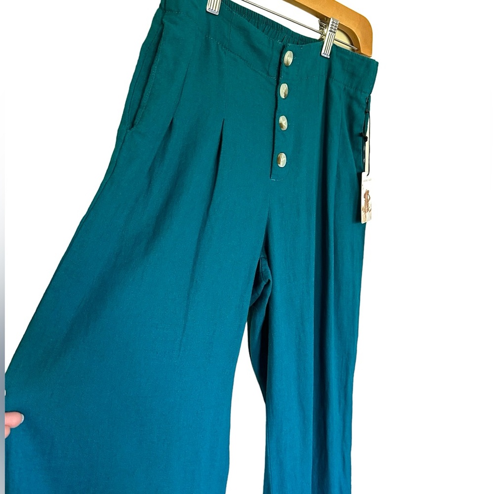 Sincerly Jules Wide Leg Pants Teal Blue Size Small Linen Blend NEW